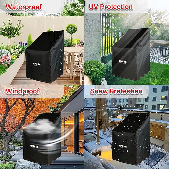 Patio Chair Cover, Outdoor Chair Cover Waterproof 210D, Stacked Chairs Lounge Chair Covers Outdoor Stack Chairs for All Weather Protection, Black, 25"L x 25"W x 47”H (2 Pack)