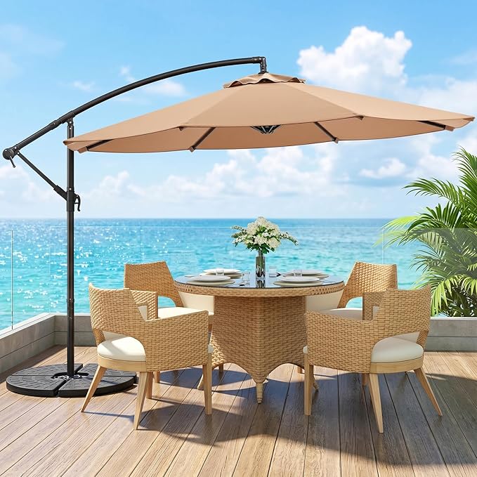 10FT Patio Umbrella, 360° Rotation Offset Cantilever Umbrella with Crank Tilt Fabric Canopy, UV & Water Resistant Outdoor Shade Hanging Umbrellas for Pool Deck Backyard Garden
