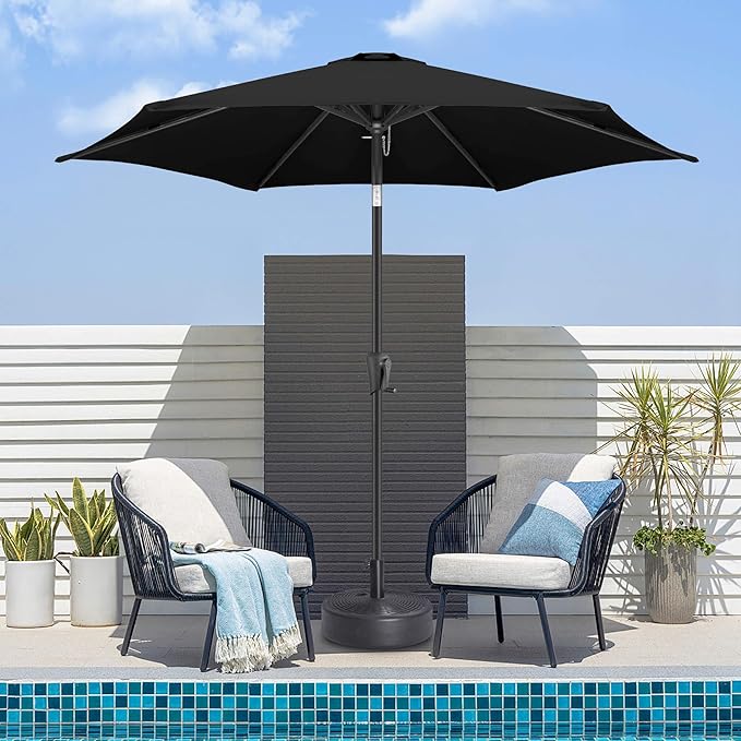 Jarka&Co 7.5ft Patio Umbrella Outdoor - Table Outdoor Umbrella with Push Button Tilt Waterprool UV Protection, Sun Umbrella for Pool, Porch, Garden, Deck, Backyard (Black)