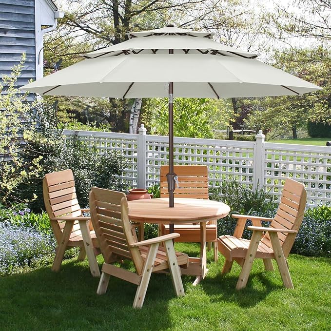 ABCCANOPY 10Ft 3 Tiers Market Umbrella, Outdoor Table Umbrella for Patio, Deck, Backyard (Light Beige)