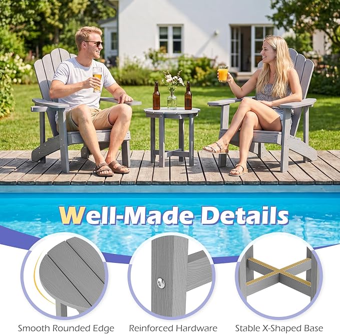 Tangkula Round Outdoor Side Table, Adirondack Side Table with Weather-Resistant, Waterproof Top, Small Outside End Table for Patio Deck Pool Porch, Easy Maintenance (Grey,1)