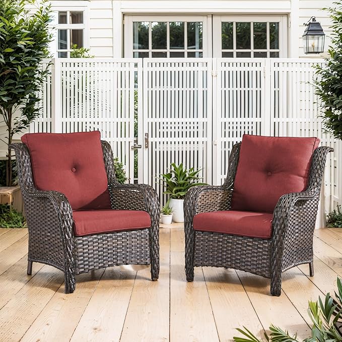 Belord Outdoor Wicker Furniture 5 Pieces Patio Furniture Set Patio Chairs with Ottomans and Side Table Conversation Set for Porch Garden Deck Balcony Poolside