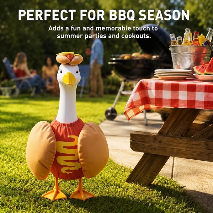 23" Hot Dog Goose Outfit, Goose Clothes for Porch Garden Yard Decor | Funny Hotdog Porch Goose Clothes for Concrete Geese, Weather-Resistant Fabric with Added Cotton Filling