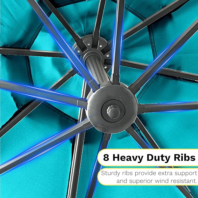 Devoko 10ft Cantilever Patio Umbrella, Round Large Outdoor Umbrella with 360-Degree Rotation, Hanging Offset Market Sun Umbrella, Easy Tilt and Heavy-Duty Frame, for Patio Backyard Garden, Turquoise