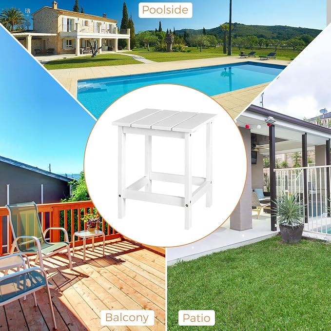 Giantex Outdoor Side Table, 15” Square Wood End Table with Slatted Design, Sturdy Construction, Easy Assembly, Small Patio Coffee Table for Living Room, Balcony, Poolside Bistro Table (1, White)