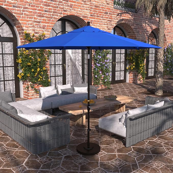 California Umbrella 9' Round Aluminum Market Umbrella, Crank Lift, Auto Tilt, Bronze Pole, Sunbrella Spectrum Cilantro