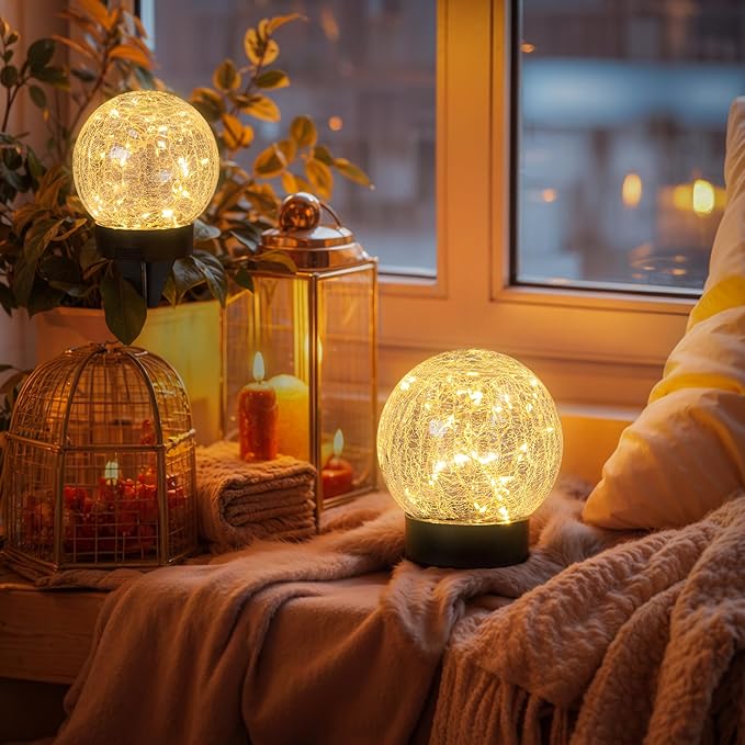4 Packs Solar Globe Lights Outdoor USB Charged Garden Decor 3.94" Diameter 30LED 1000mAh Solar Globe Lights for Outdoor Indoor Mothers Day Gifts Holiday Decor(3.94'' Medium 4 Pack Warm White)