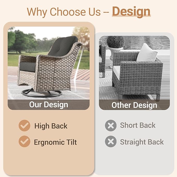 HOOOWOOO Patio Furniture Set,7 Pieces Wicker Outdoor Furniture,High Back Conversation Set with All Weather Resistant Fire Pit Table Couch Swivel Chairs Ottomans,Black