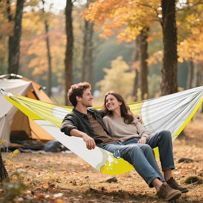 White Circular Spots on A Yellow Background 330lb Capacity Hammocks with Portabl Carry Bag Tree Hammock for Outside Patio Backyard Poolside amacas para patios con Base de adultos