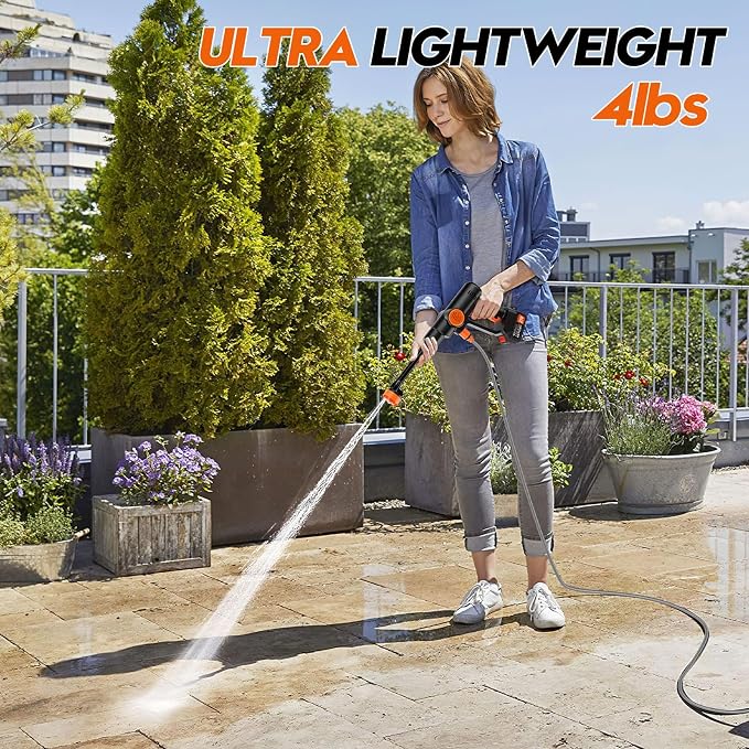 Cordless Handheld Washer Brushless Motor, 6000mAh Battery Operated Car Washer 6-in-1 Nozzle Foam Cannon, Lightweight Water Washer Home Cleaning Tool for Patio Boat Fence Driveway Floor Deck