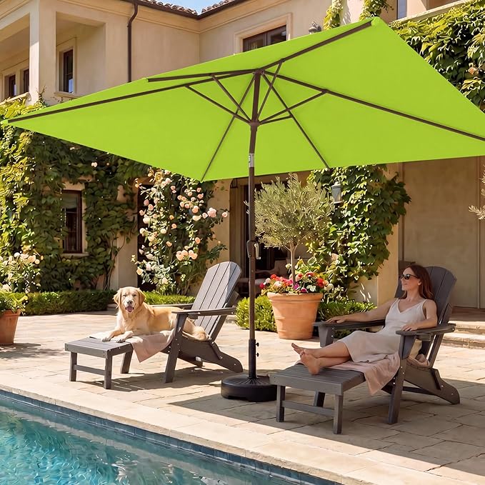 BRIOPAWS 6.5X10 FT Rectangular Patio Umbrella with Base Included | Rectangle Outdoor Umbrellas | 6 Sturdy Steel Ribs | Push Button Tilt & Crank | Heavy Duty for Garden Lawn Deck Backyard Pool |