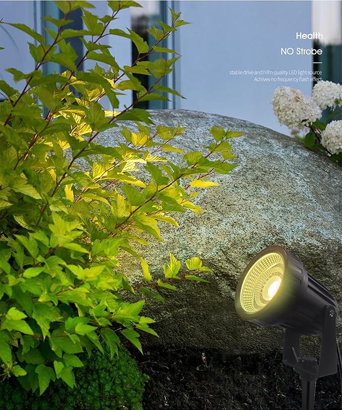 Outdoor Landscape LED Lighting 12W Waterproof Graden Lights COB Led Spotlights with Spiked Stand for Lawn Decorative Lamp Self wiring 85-265V 3000K-6000K Lawn Lights (4 Packs) (Warm white 3000K)