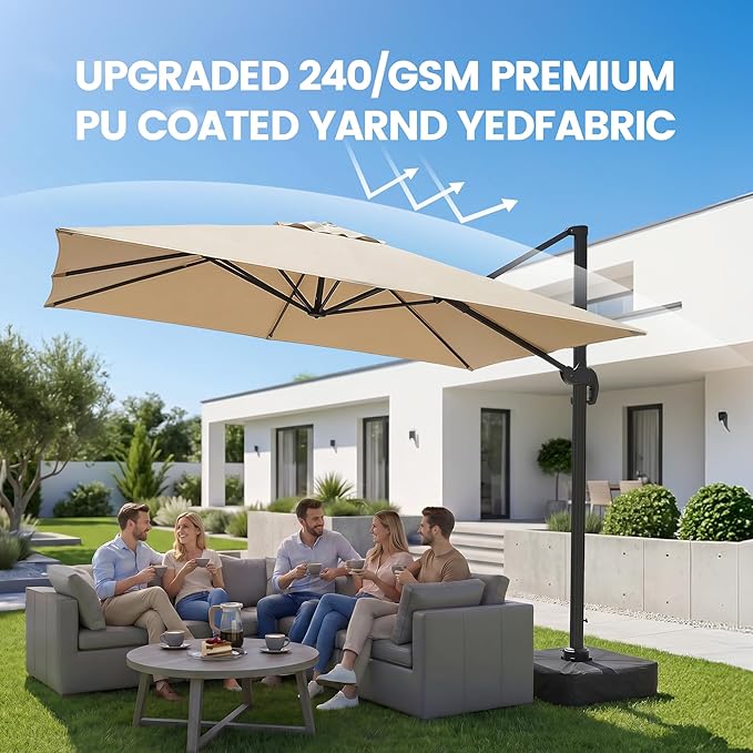 Olilawn 9' X 12' Patio Umbrella with Base Included & OLILAWN 600D Waterproof Umbrella Cover, Large Outdoor Cantilever Offset Patio Umbrellas Rectangular Aluminum Umbrella with 360-degree Rotation & Infinite Tilt Adjustment for Backyard Hosting, Poolsid...