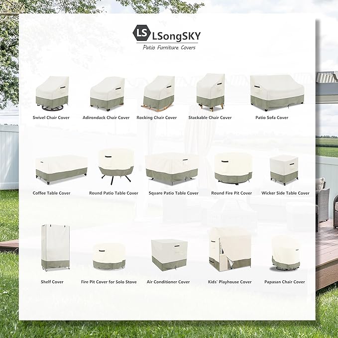 Outdoor Furniture Covers Waterproof,600D Heavy Duty Patio Cover for 5 PCS Sets Sectional Sofa Couch Dining Rocking Swivel Chairs Ottomans Coffee Table,88L x 62W x 28H inch Beige