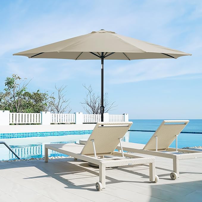 Kiss the Water Outdoor Patio Umbrella, Patio Umbrella with Push Button Tilt/Crank, Outdoor Umbrella with 8 Sturdy Ribs, Large Umbrella for Backyard, Pool, Deck, Market