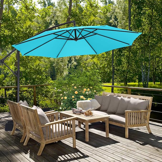 ABCCANOPY 10FT Cantilever Patio Umbrella with base included, 360° Rotation Outdoor Offset Umbrella Bonus Fix Frame & Weights Bag for Backyard, Deck, Poolside (Turquoise)
