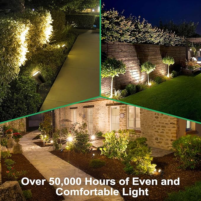 deerdance LED Outdoor Landscape Lighting Low Voltage Landscape Pathway Lights Aluminum Wired Waterproof Outdoor Spotlights Uplight Transformer for Yard House Garden 24W 2400lm (Warm White, 4)