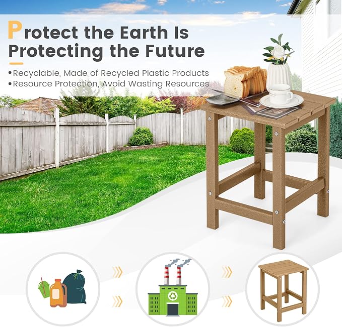 Tangkula Square Outdoor Side Table, Weather Resistant HDPE Adirondack Table, Outdoor Chairside End Tables for Lawn Garden Balcony, Easy Assembly, Patio Side Table, 14 x 14 x 18.5 Inch (2, Brown)
