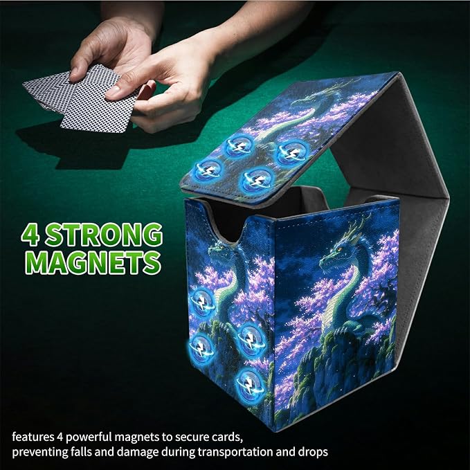 Purple Tree Dragon Card Deck Box for MTG, Personalized Card Storage Case Fits 120+ Sleeved Cards, Premium Leather TCG Box with Strong Magnetic Closure for Magic, CCG, PTCG, Baseball Cards