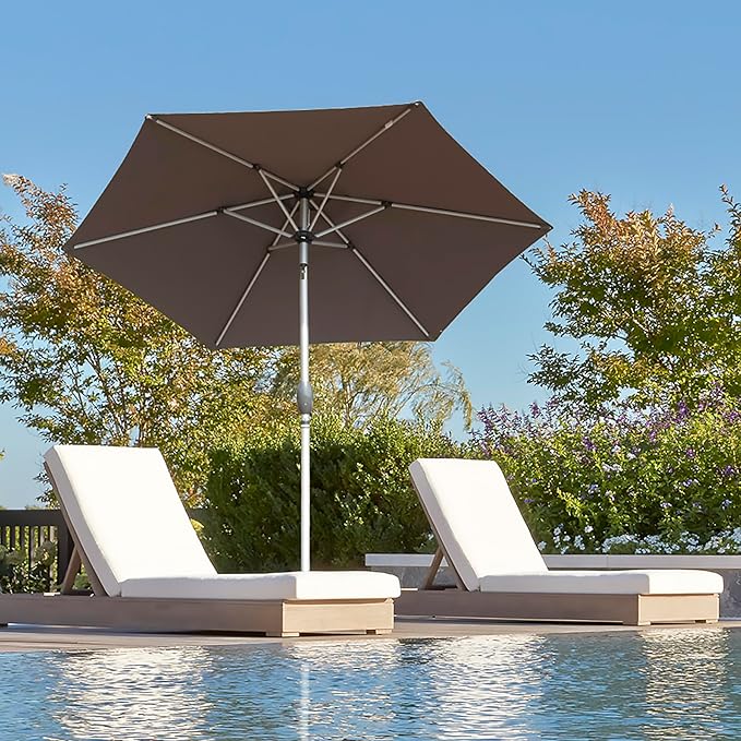Domi 7.5FT Patio Umbrella, Outdoor Table Umbrella with Aluminum Pole, UV Protection Waterproof Market Sun Umbrella with Push Button Tilt and Crank for Garden, Deck, Backyard, Pool (Gray)