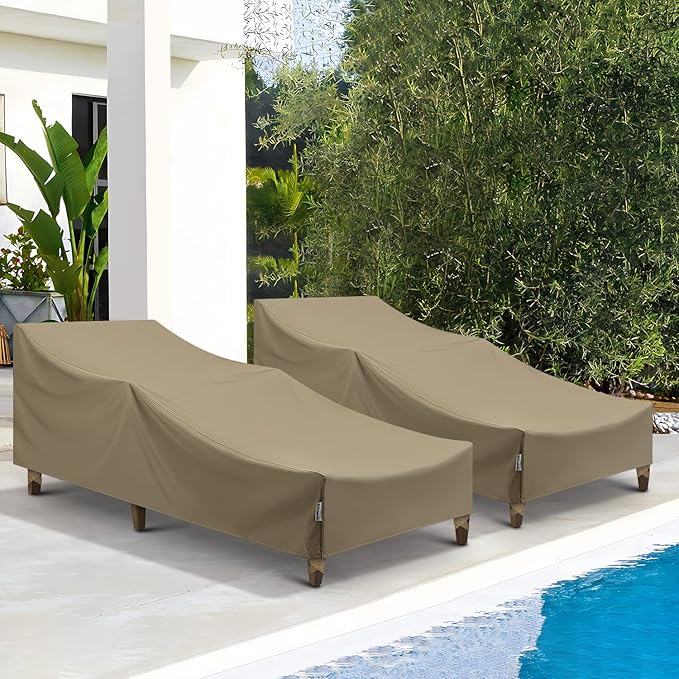 SunPatio Waterproof Outdoor Chaise Lounge Covers, 2 Pack Chaise Protector, Heavy Duty Beach Chair Cover with Seam Taped & Helpful Air Vents, All Weather Protection, 76"L x 30"W x 26"H, Taupe
