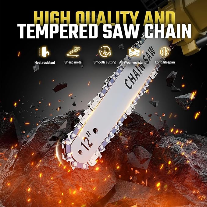 12" Cordless Chainsaw Compatible with Dewalt 20v Max Battery with Auto Oiler & Security Lock,Brushless Electric Chain saw for Wood Cutting, Tree Trimming (Battery Not Included)