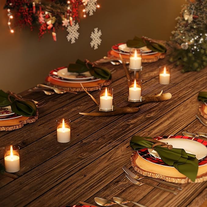 VIODAIM 6Pack Flickering Flameless LED Candles with Remote & Timer, Battery Powered - Small Pillar & Votive, Clear (2"X3")