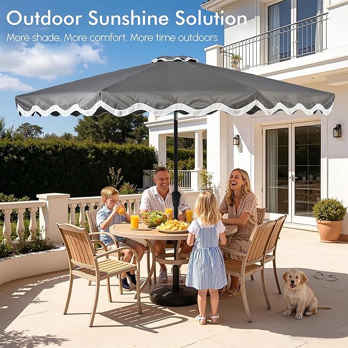 Weaxty 10FT Patio Umbrella, Trendy Color Scalloped Edge, UV-Resistant Canopy Outdoor Table Market Umbrella, Tilt Adjustment, Crank, Heavy-duty 8 Ribs for Backyard Poolside Deck Beach Lawn Backyard