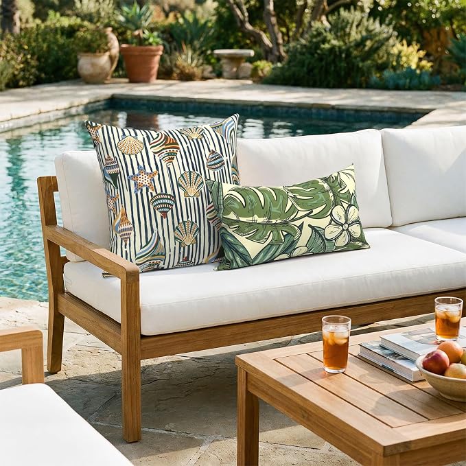 Outdoor Pack of 2 Patio Throw Pillow Covers ONLY 20x20 Inch, Water Repellent Cushion Cases, Square Pillowcases for Couch Decoration, Crayon Shells