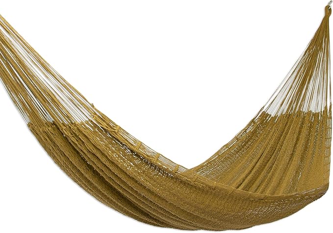 NOVICA Handcrafted Olive Cotton Rope Hammock - 146" L Hanging Hammocks for Indoor/Outdoor Camping and Relaxation, (Single) 'Uxmal Olive'