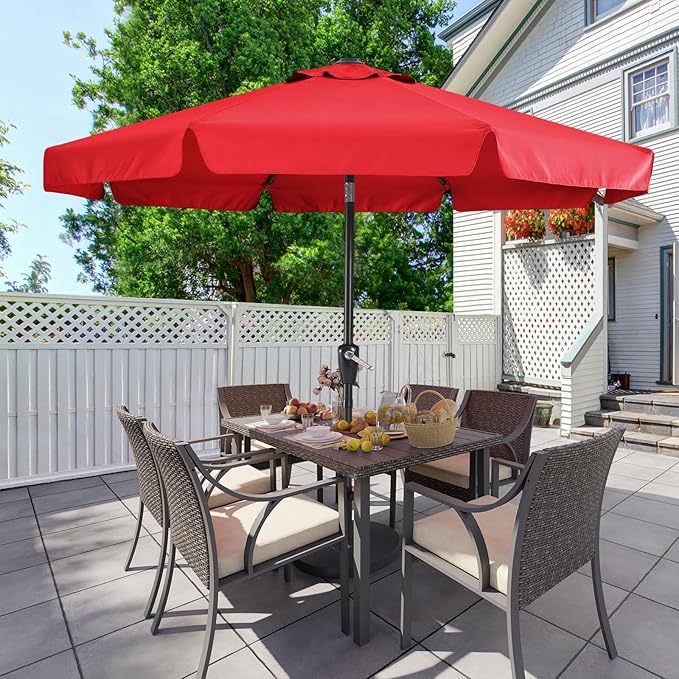 MASTERCANOPY 10ft Patio Umbrella with Valance, Crank and Tilt – 8 Ribs Outdoor Market Umbrella, UV/Fade Resistant, Waterproof Canopy with Wind Vent for Garden, Deck, Backyard, Pool (Red)