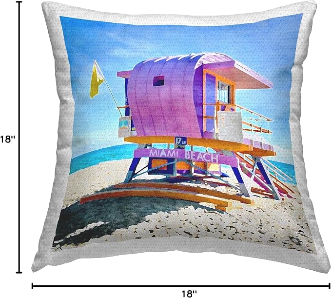 Stupell Industries | Purple Beach Shack, 18 x 18 | Outdoor Pillow, Made in USA - By LSR Design Studio