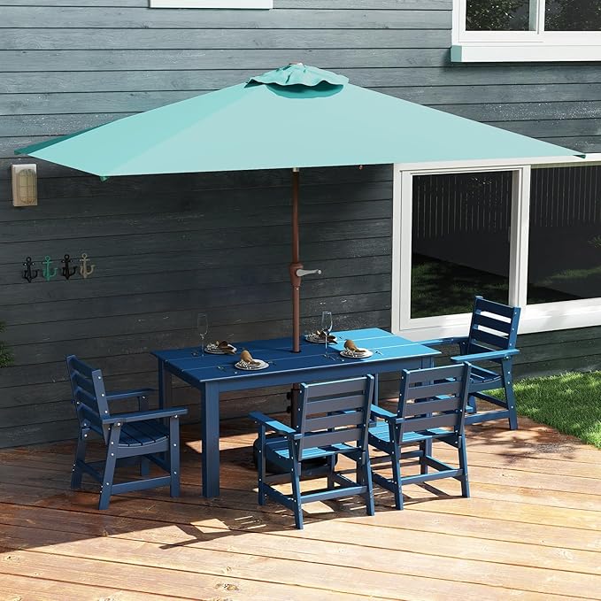 GREENVINES 6.5X10 FT Rectangular-Patio-Umbrella | Outdoor-Table-Umbrellas | 6 Sturdy Steel Ribs | Push Button Tilt & Crank | Waterproof | Market Umbrella | for Pool Backyard Garden | Peacock Blue
