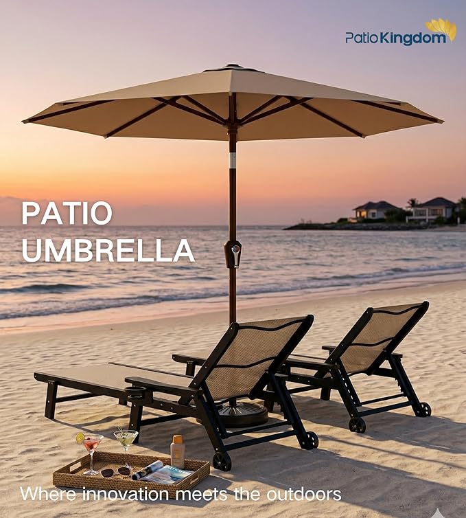 PatioKingdom 10FT Patio Umbrella with Push Button Tilt and Crank, Outdoor Market Umbrella with 8 Fiberglass Ribs, UV Protection Table Umbrella for Pool,Backyard,Garden,Deck