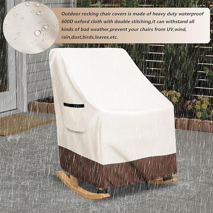 Rocking Chair Cover 4 Pack 600D Heavy Duty Waterproof - Patio Furniture Covers for Outdoor Rocking Chairs - All Weather Protection 27x34x45 Inches Beige