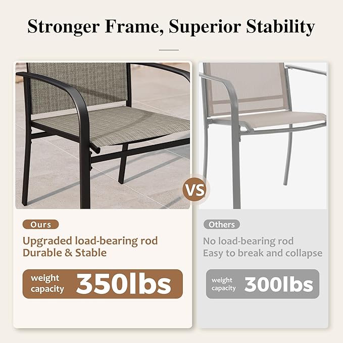 HERA'S HOUSE 5-Piece Patio Table and Chairs, Outdoor Dining Set for 4, Square Metal Table and Textilene Chairs with Umbrella Hole for Lawn Garden Backyard Deck, Brown