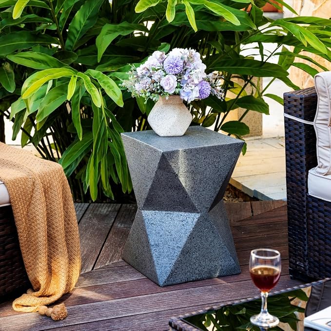 Outdoor Side Table β Lightweight Stone Patio Coffee Stand, Concrete End Table for Backyard, Balcony (Rhombus)