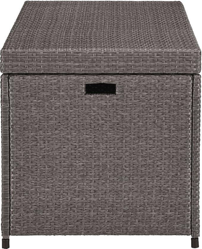 Crosley Furniture Palm Harbor Wicker Outdoor Storage Box for Patio Furniture Cushions and Pool Floats, Gray