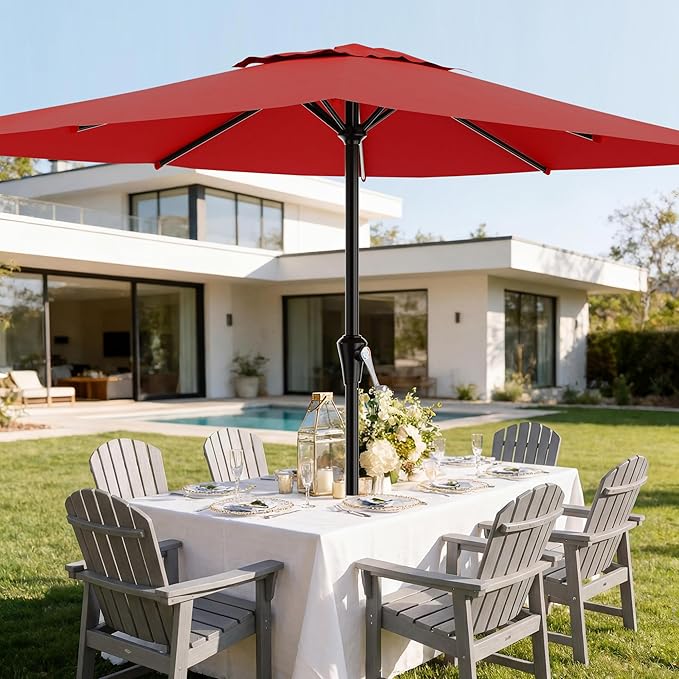 AreShark 8' x 10' Rectangle Patio Umbrellas for Outdoor, Outdoor Table Umbrella, Large Outdoor Patio Umbrellas with 8 Sturdy Ribs for Pool, Garden, Market (Red)