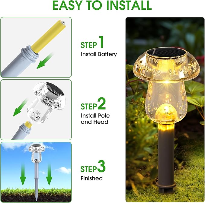 Eyrosa Solar Outdoor Lights, 8 Pack Waterproof Solar Mushroom Lights for Garden Yard Pathway Path Walkway Driveway Lawn Landscape Outside Decor(Warm White)