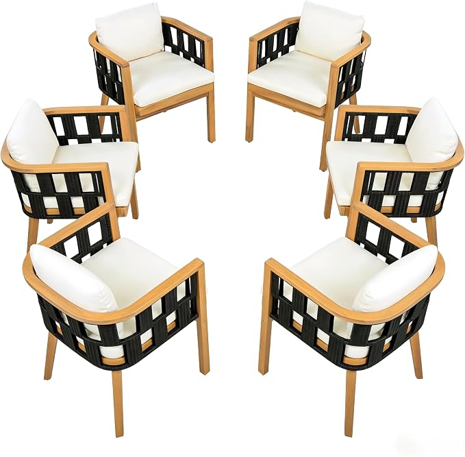 Acacia Wood Round Dining Set - Light Teak Finish Table with Pedestal Slat Legs + 4 Chairs, for Outdoor Patio, Garden, Poolside, Indoor Use - Set of 5, Modern Coastal Style (Style1)