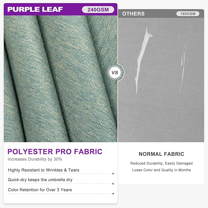 PURPLE LEAF 10 FT Cantilever Patio Umbrella Outdoor Umbrella with 220lbs Base Large Square Windproof Offset Umbrella for Pool Deck Garden, Mint Green