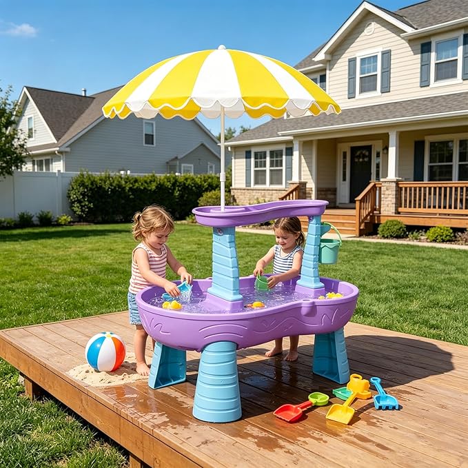 Water Table Umbrella, UV Protection Beach & Picnic Table Umbrella, Heavy Duty Portable Outdoor Shade for Sand Play, Camping, Garden & Backyard. Yellow 