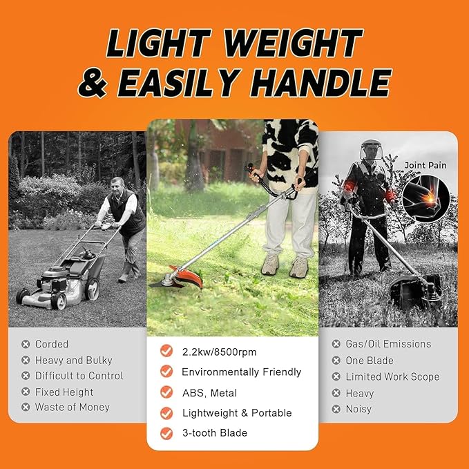 2 in 1 Gas Weed Eater, 52cc 2-Stroke Weed Eater Gas Powered, 2026 Upgraded Gas Weed Wacker with Extension Pole, 8500RPM Strong Power for Lawn Garden Yard (Red)