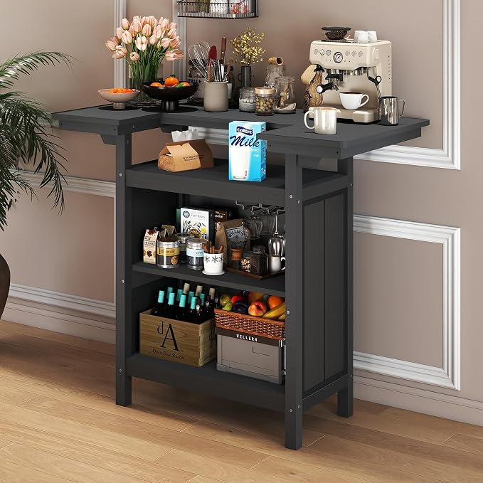 Domi Outdoor Bar Table, All-Weather HDPE Outdoor Kitchen Island with 4-Tier Storage Shelves, Patio Bar with Spacious Tabletop for Backyard, Poolside & BBQ, Grey