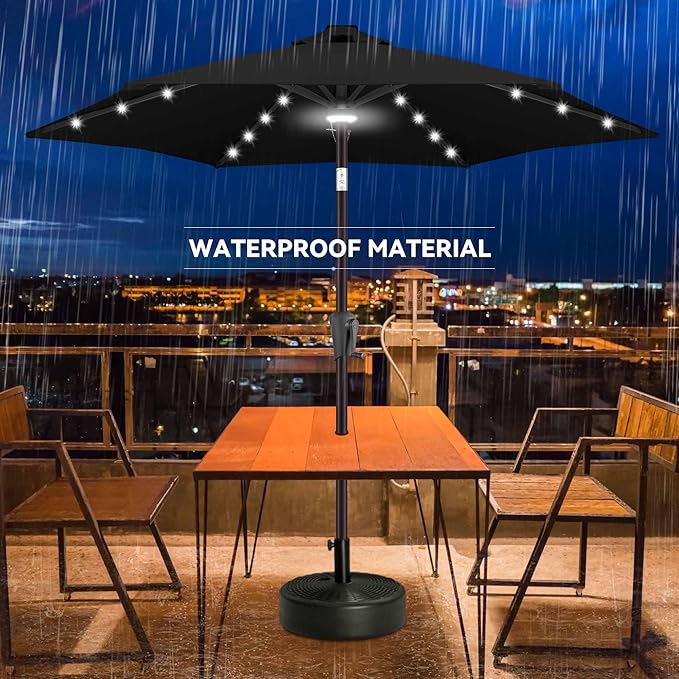 Jarka&Co 7.5ft Solar Patio Umbrella - Lighted Solar Outdoor Umbrella with 24 LED Lights Waterprool UV Protection, Market Table Umbrella with Tilt for Backyard, Garden, Pool, Porch (Black)