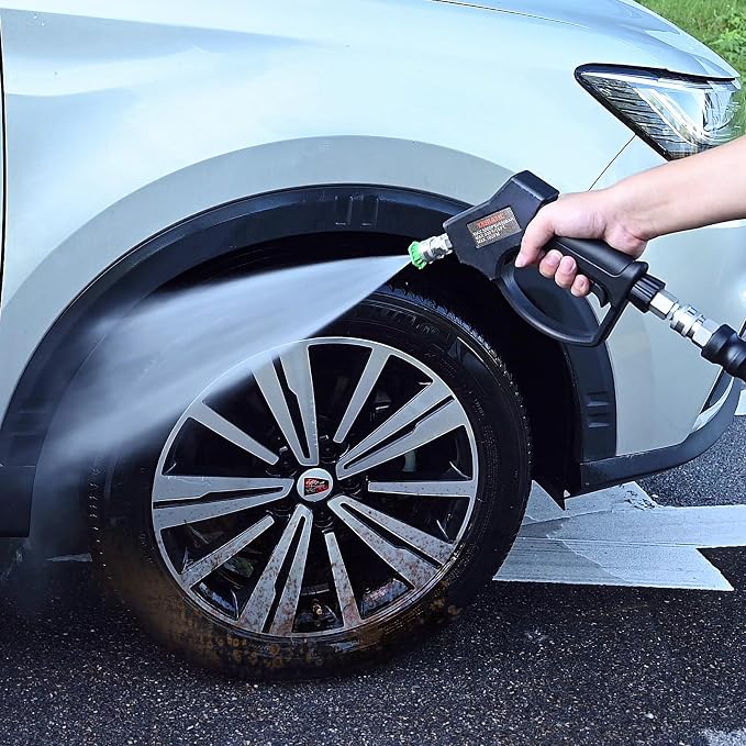 YAMATIC Stainless Steel Short Pressure Washer Gun 5800 PSI with Swivel 3/8" Plug, Easy Pull Trigger High Power Washer Handle with 1/4" Quick Connect for Foam Cannon Gun Car Wash