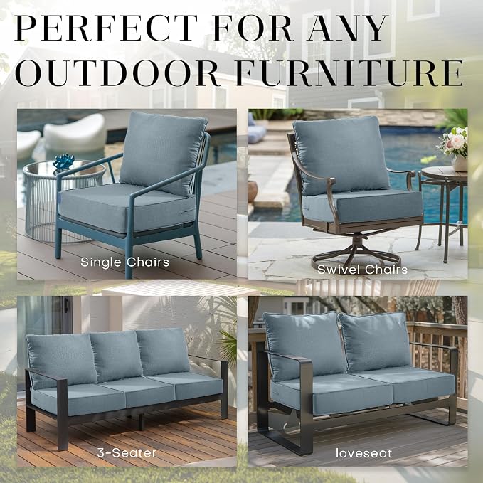 Luxury 24*24*6in Outdoor Patio Cushions, 5 Pieces Sky Blue Outdoor Cushion | 6in Outdoor Patio Cushions, Water-Resistant, Reversible, Removable Cover, for Patio Chairs Sofa Couch Loveseat