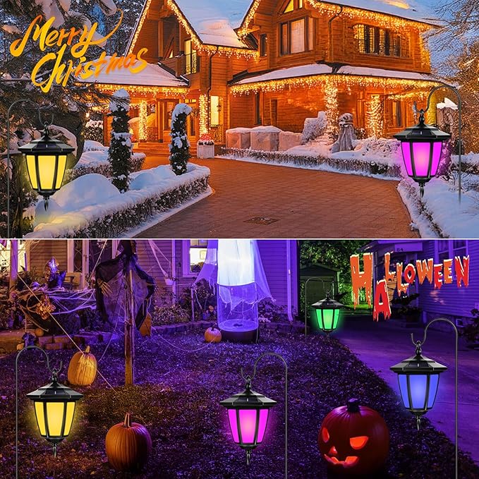 Viewsun 34 Inch Solar Hanging Lights, Shepherd Hook Lights with 4 Lighting Modes Waterproof Outdoor Decorative Solar Lantern Lights for Garden Decor, Patio, Backyard, Pathway, 2 Pack