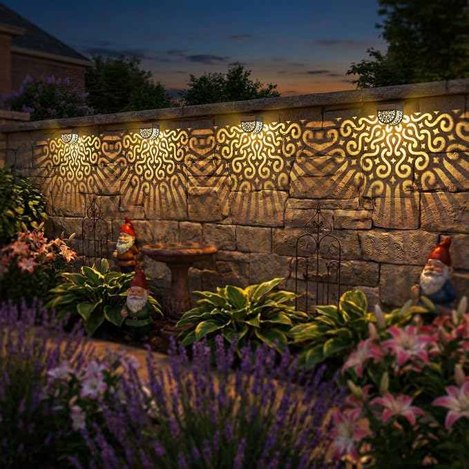Hapjoy Solar Fence Lights Outdoor 4 Pack Solar Step Lights LED Powered Wall Lights Decorations Warm Yellow Light Waterproof Decorative Lighting for Garden, Front Door, Backyard (Black 3)